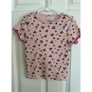 Steve Madden Kids Pink Strawberry Floral Ribbed Short Sleeve T-Shirt Small